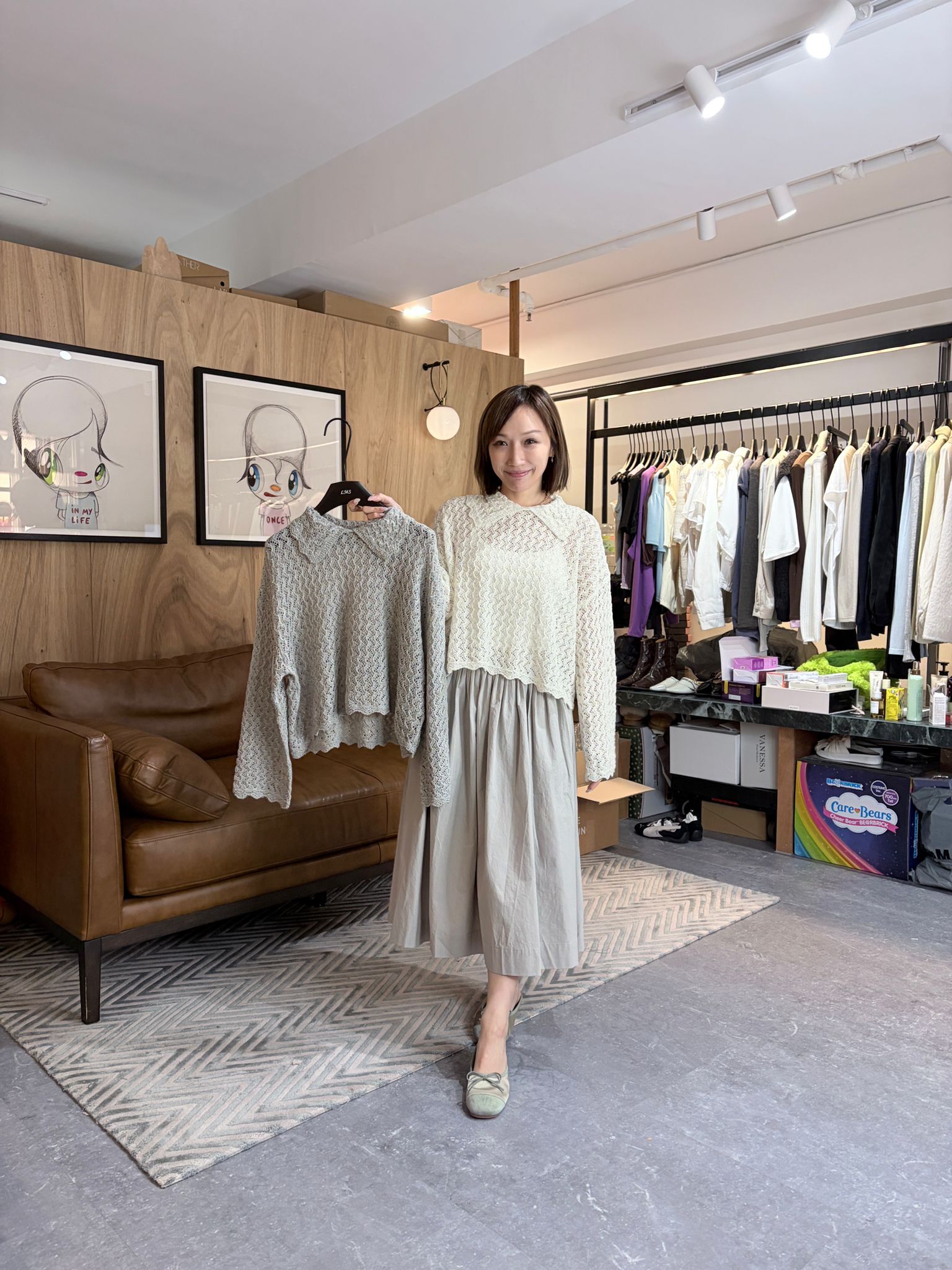 AB6039 鏤空針織翻領上衣