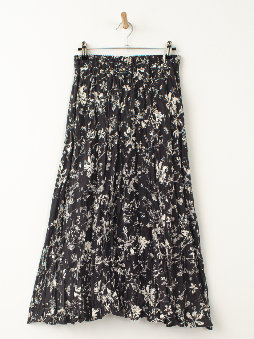 緞面氣質印花壓縐長裙