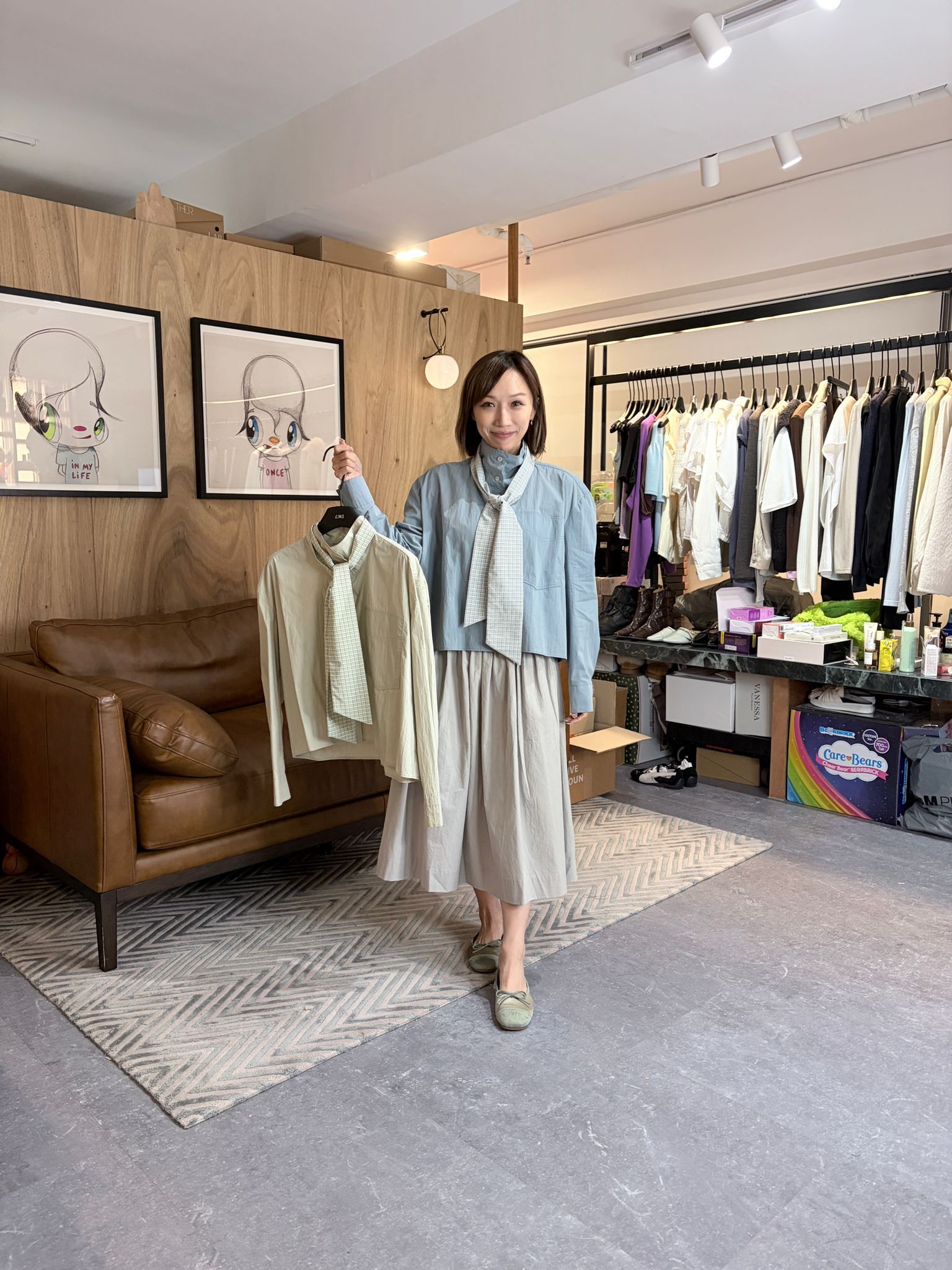 AB6017 格子領巾造型襯衫