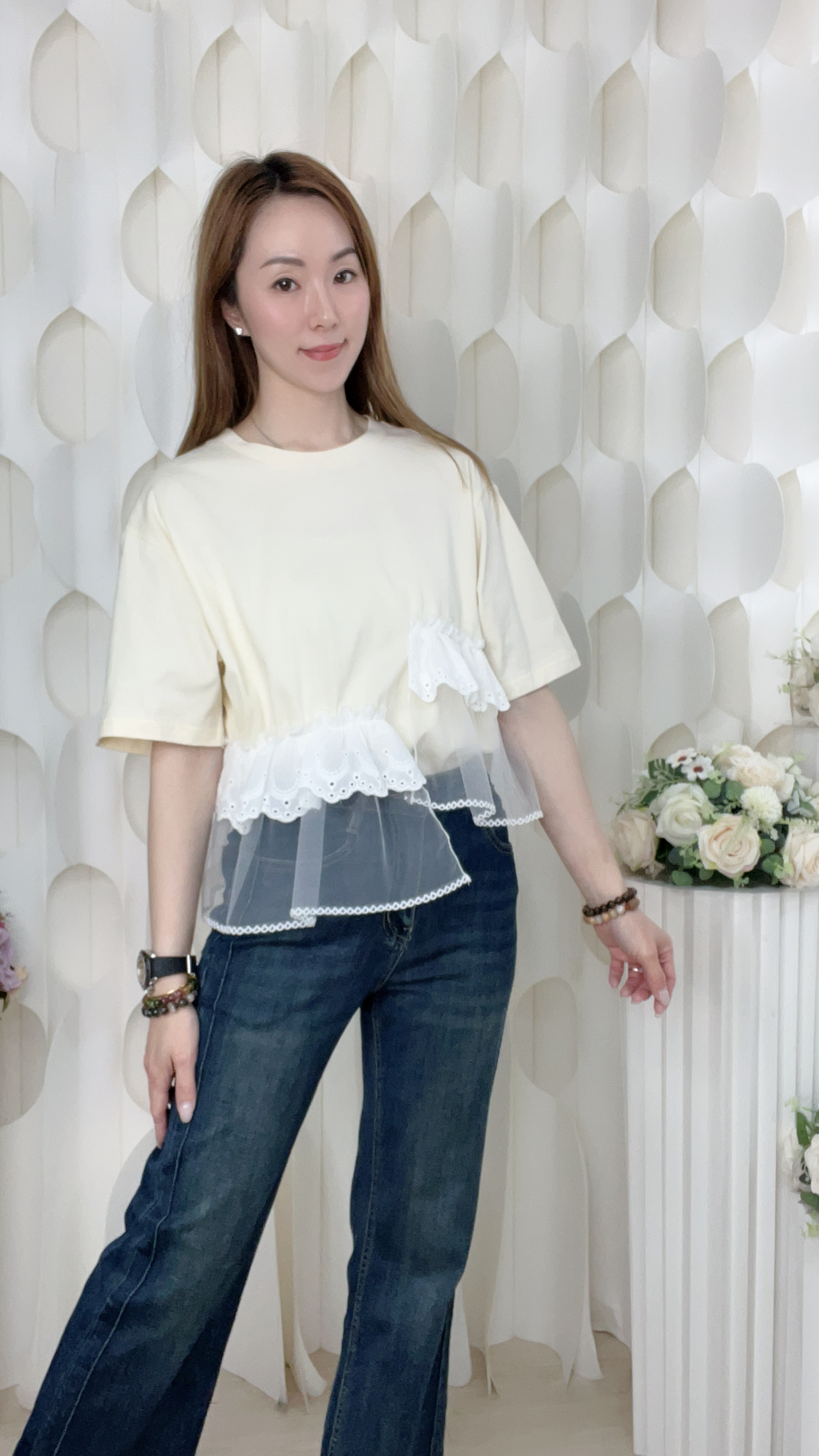 滑棉通花紗網上衣/外套(胸42-46 腰42-46 長25吋) 26022 #3103clo