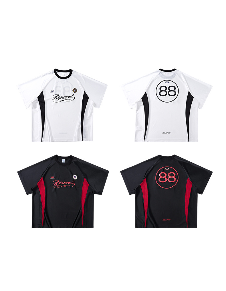 《S.V》流線撞色88拼接短T