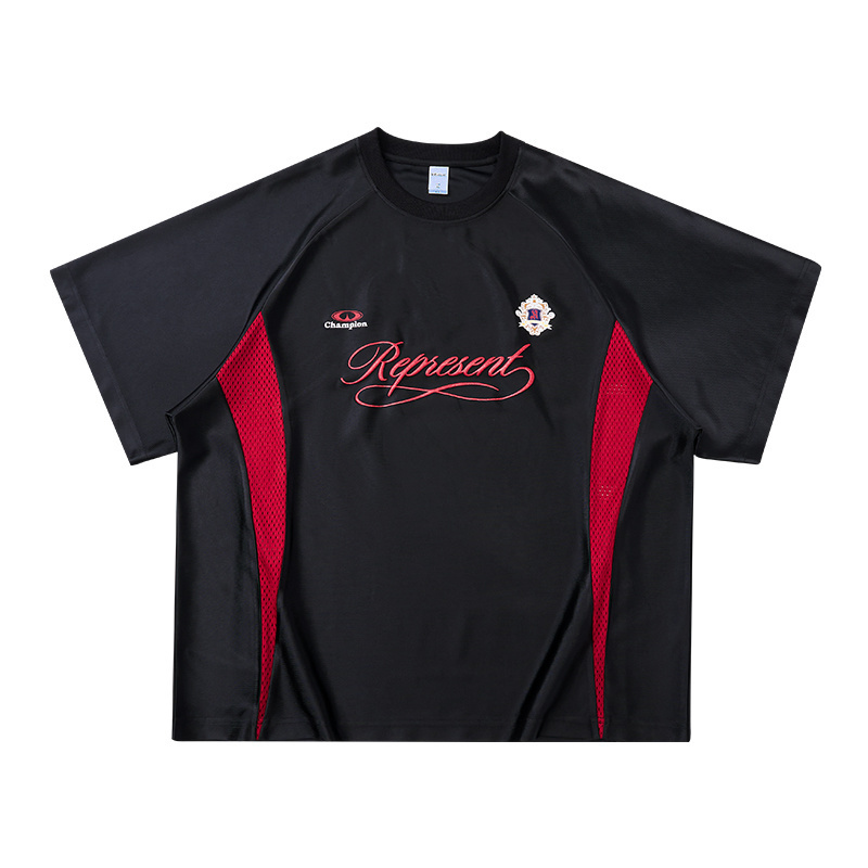 《S.V》流線撞色88拼接短T