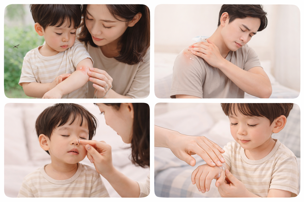 天然精油萬用膏多用途使用場景，包括蚊叮、鼻塞及肌肉不適