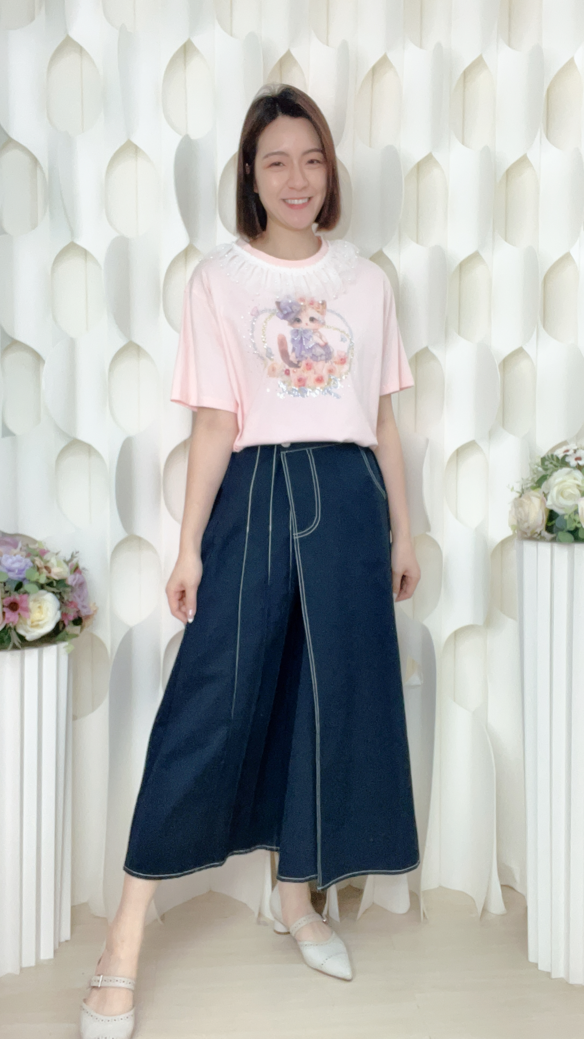 明線拼接扯布半截裙(腰28-36 臀40 長32吋) 27218 #3103clo