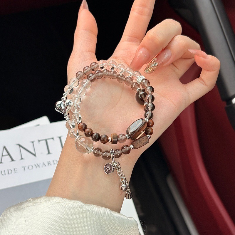 【日和安】冰曜石x白水晶x沉香x花梨木雙圈中式手鍊