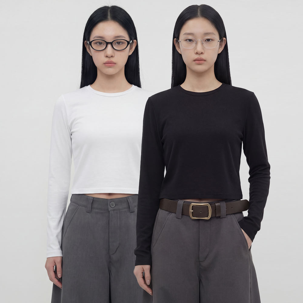 羅紋精緻短版長袖上衣