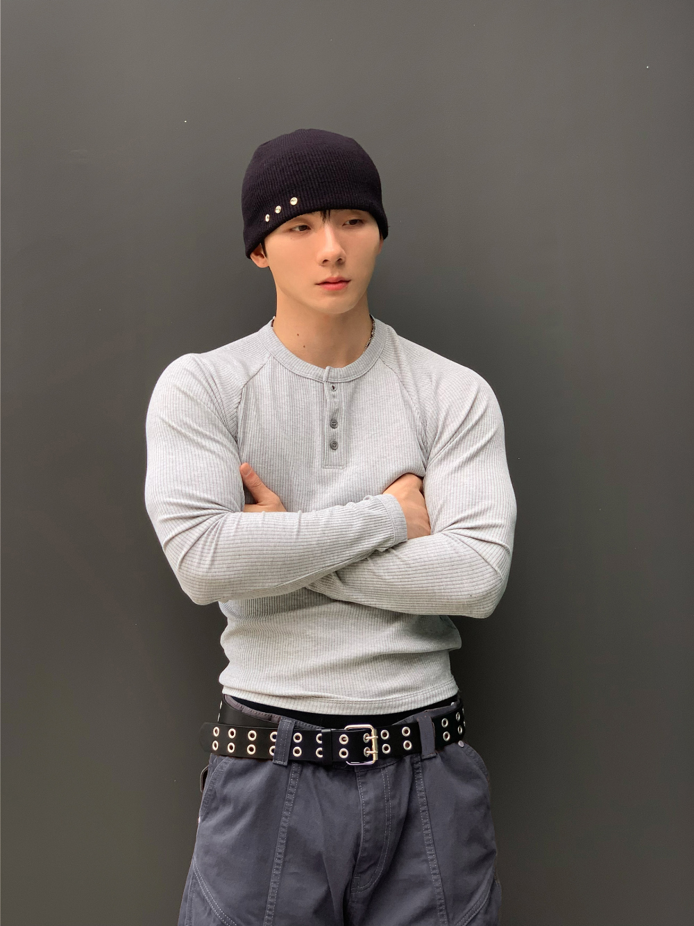 插肩袖亨利領肌肉T恤