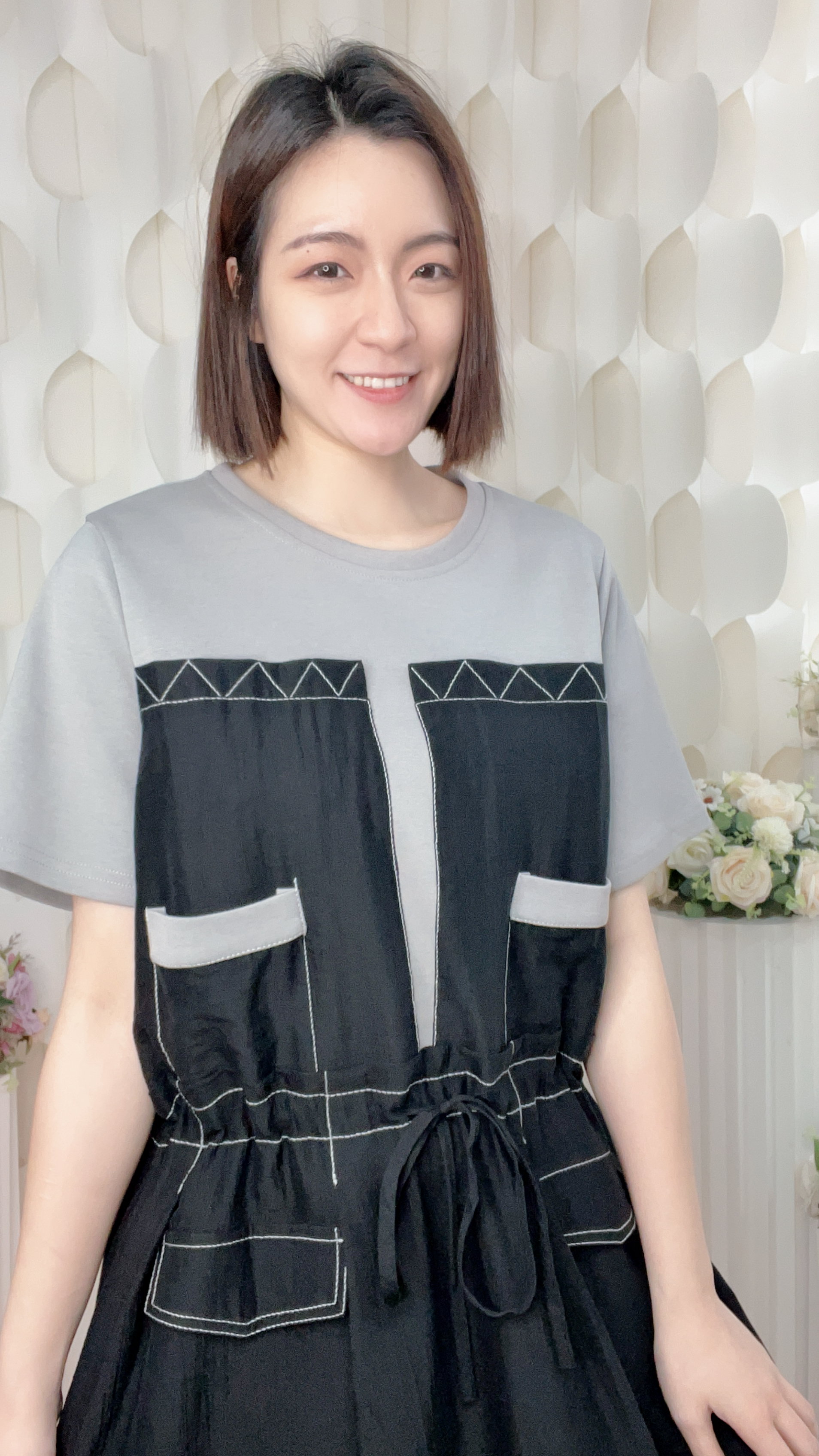 梳織拼色連身裙(胸40 腰42 臀47 長43吋)55441#3103clo