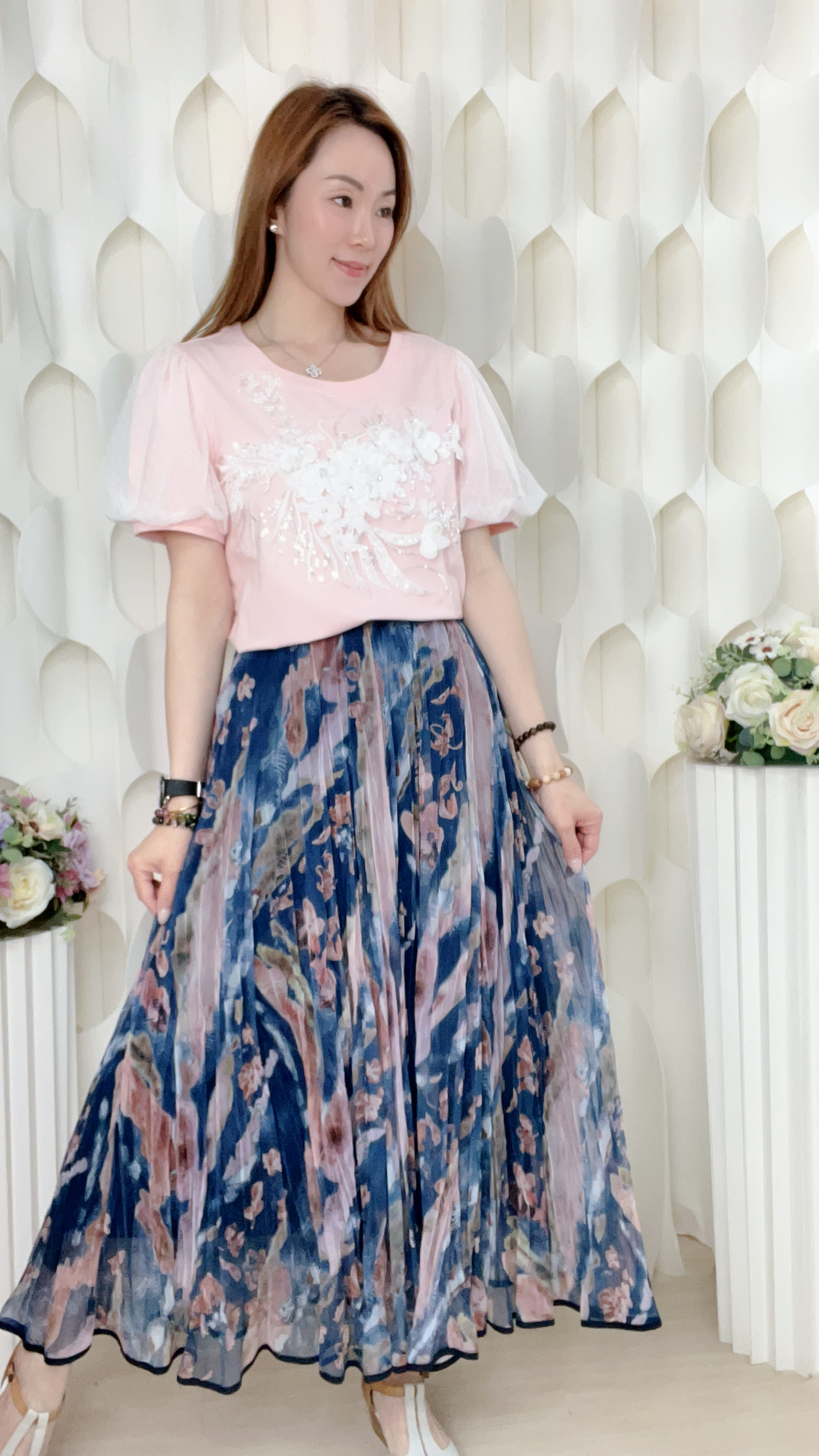 滑棉花花紗網上衣(胸38-42腰38-42 長22吋)26037 #3103clo