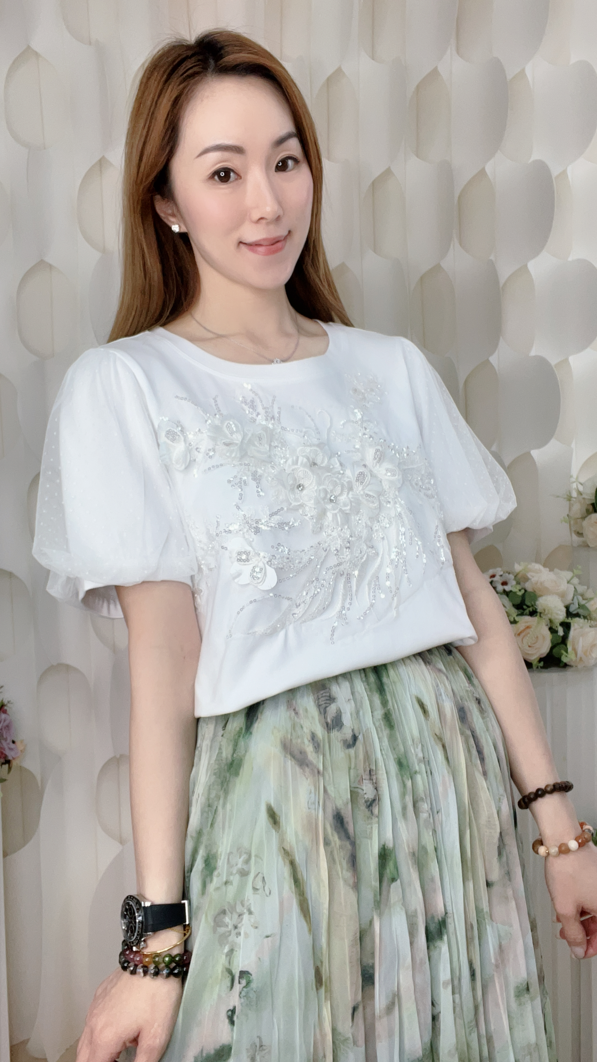 滑棉花花紗網上衣(胸38-42腰38-42 長22吋)26037 #3103clo