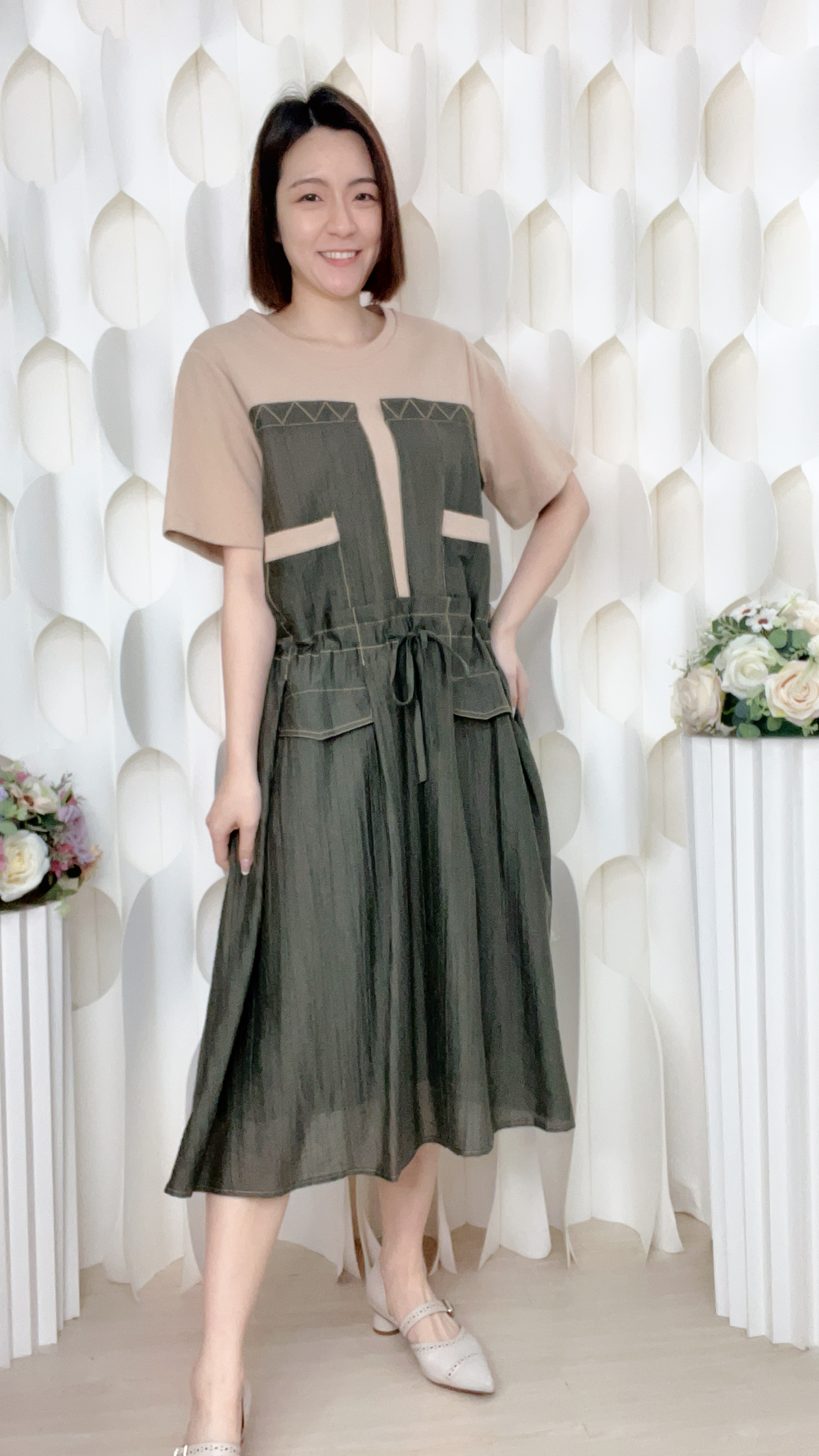 梳織拼色連身裙(胸40 腰42 臀47 長43吋)55441#3103clo