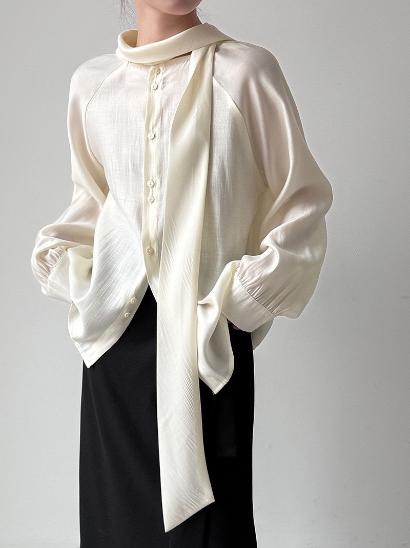 No.1682 法式天絲醋酸立領飄帶襯衫