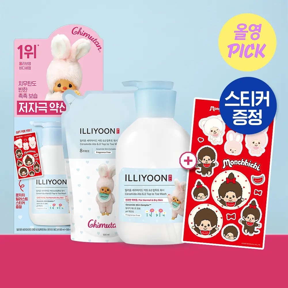 《Olive young連線》Illiyoon x monchhichi Ceramide Ato 6.0 Top To Toe Wash 500ml+500ml set
