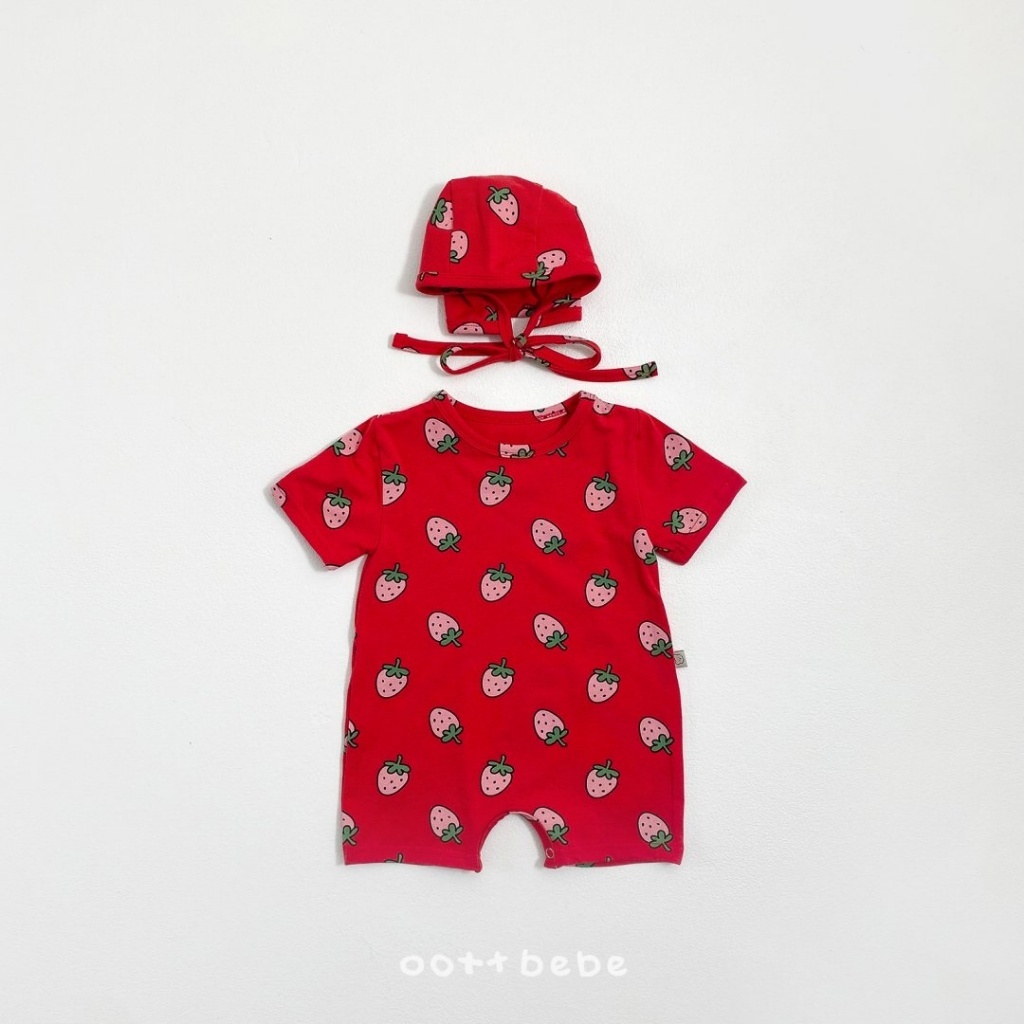 正韓夏oott bebe 嫩嬰滿滿草莓包屁衣