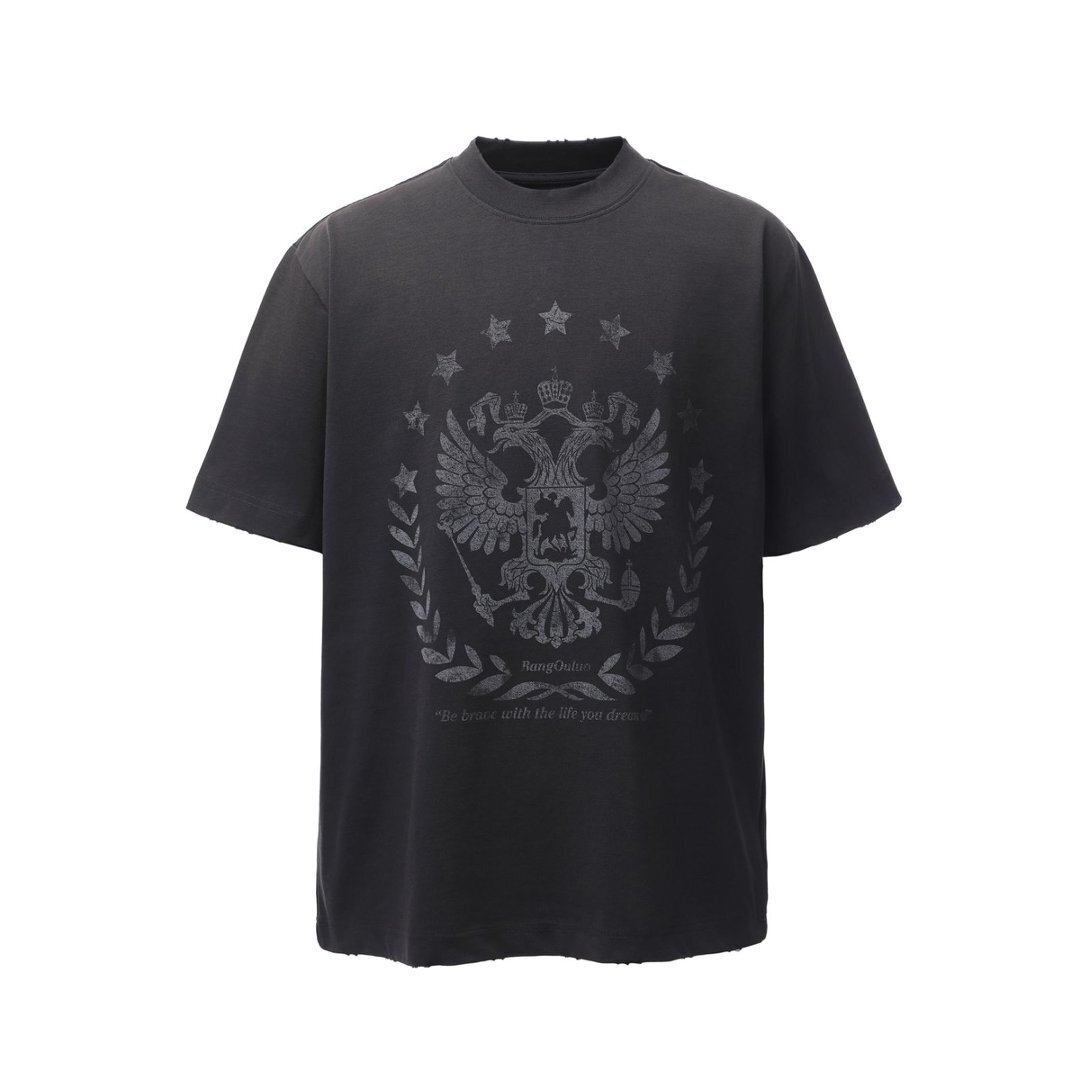 《S.V》雙頭鷹盾徽水洗重磅短T