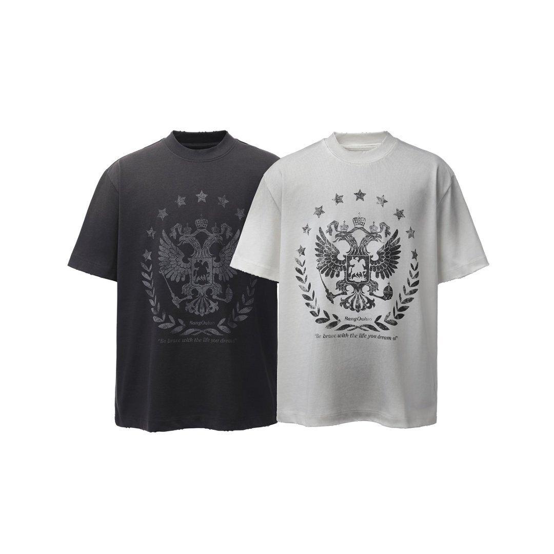 《S.V》雙頭鷹盾徽水洗重磅短T