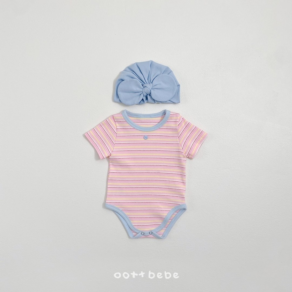 正韓夏oott bebe 嫩嬰彩色條紋包屁衣