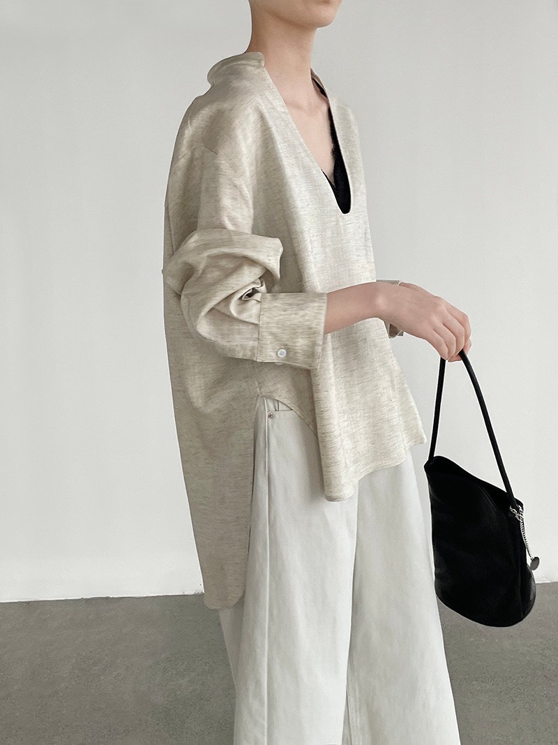 No.1678 天絲亞麻U領老錢襯衫