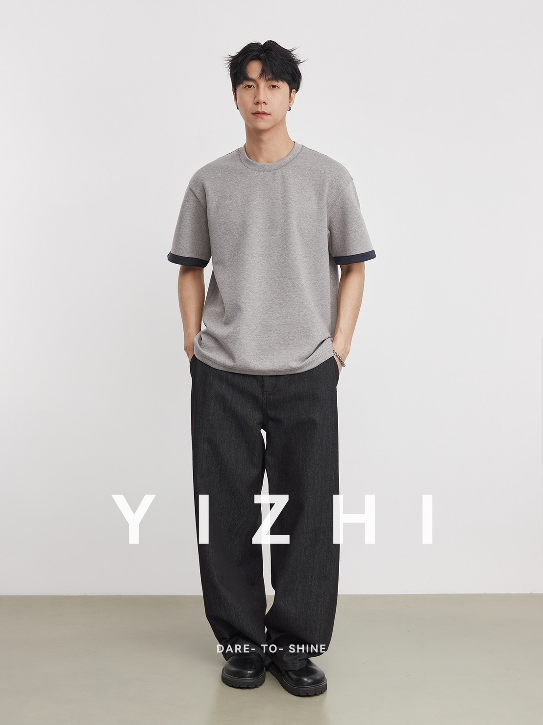 No.1675 男款圓領撞色空氣棉短