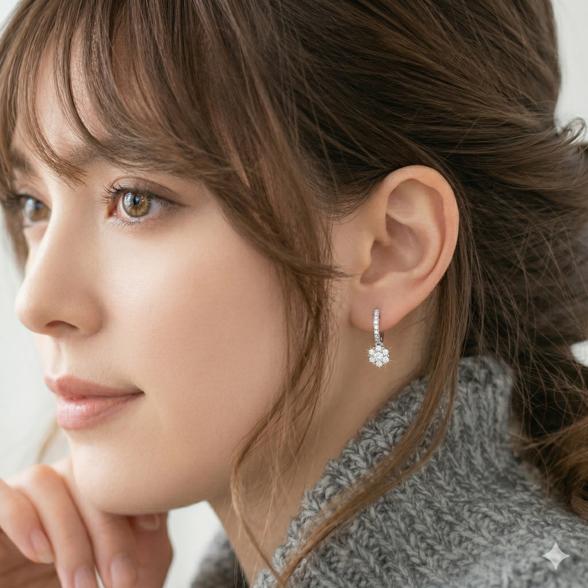 全新18K白金53份鑽石吊耳環