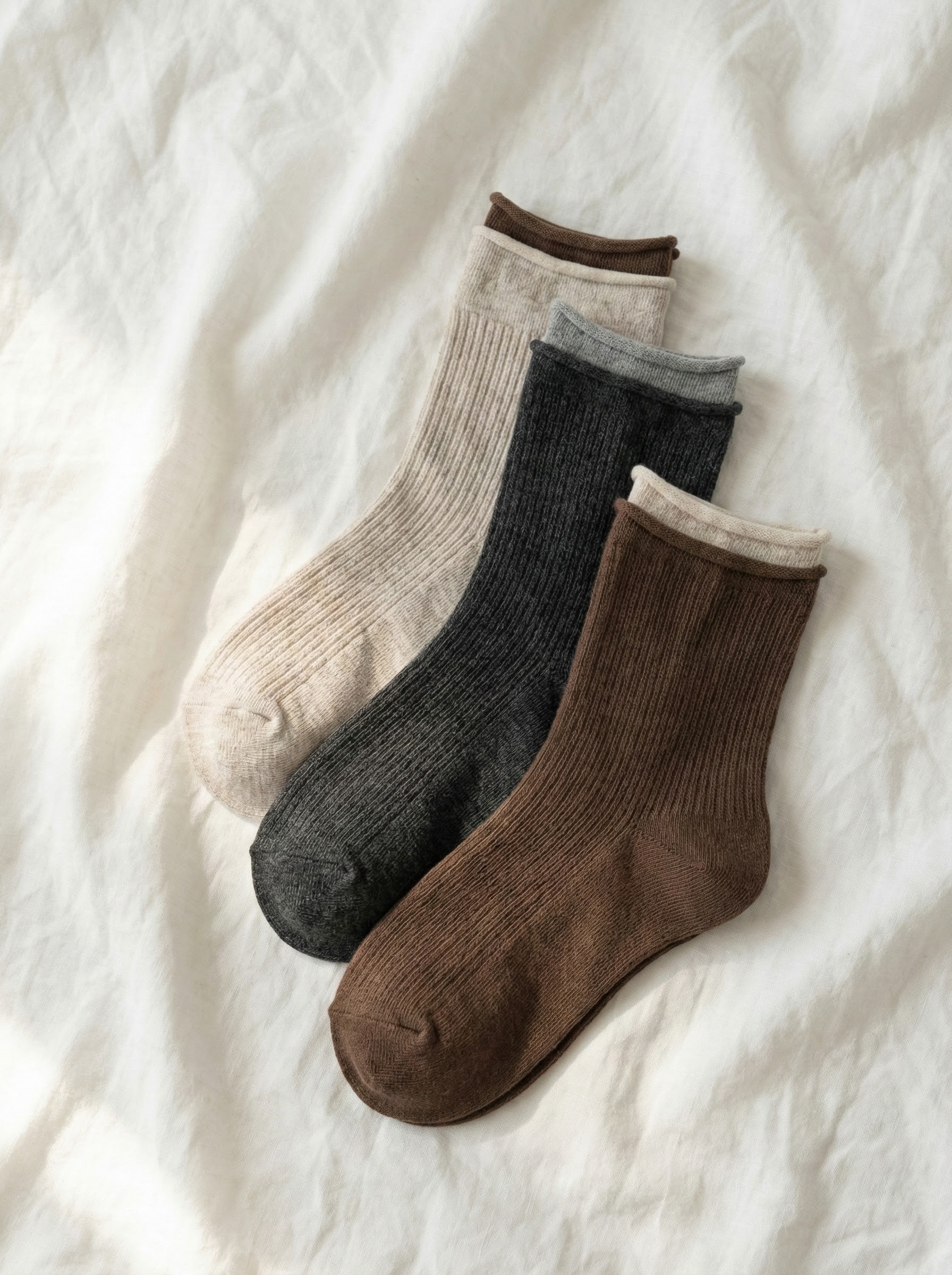 雙層木耳邊配色直紋中筒襪