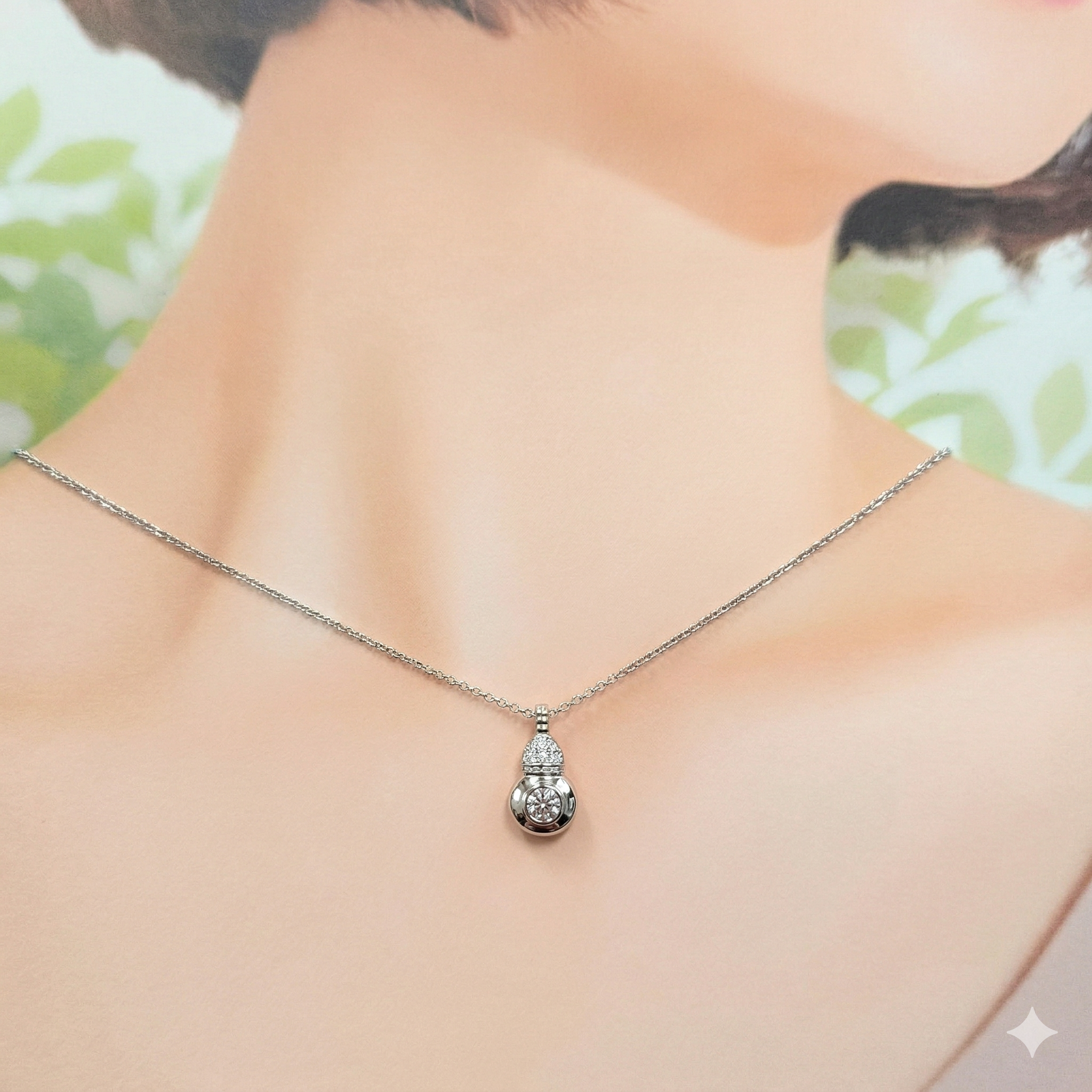 全新18K白金【單粒10份鑽石】共14份吊墜