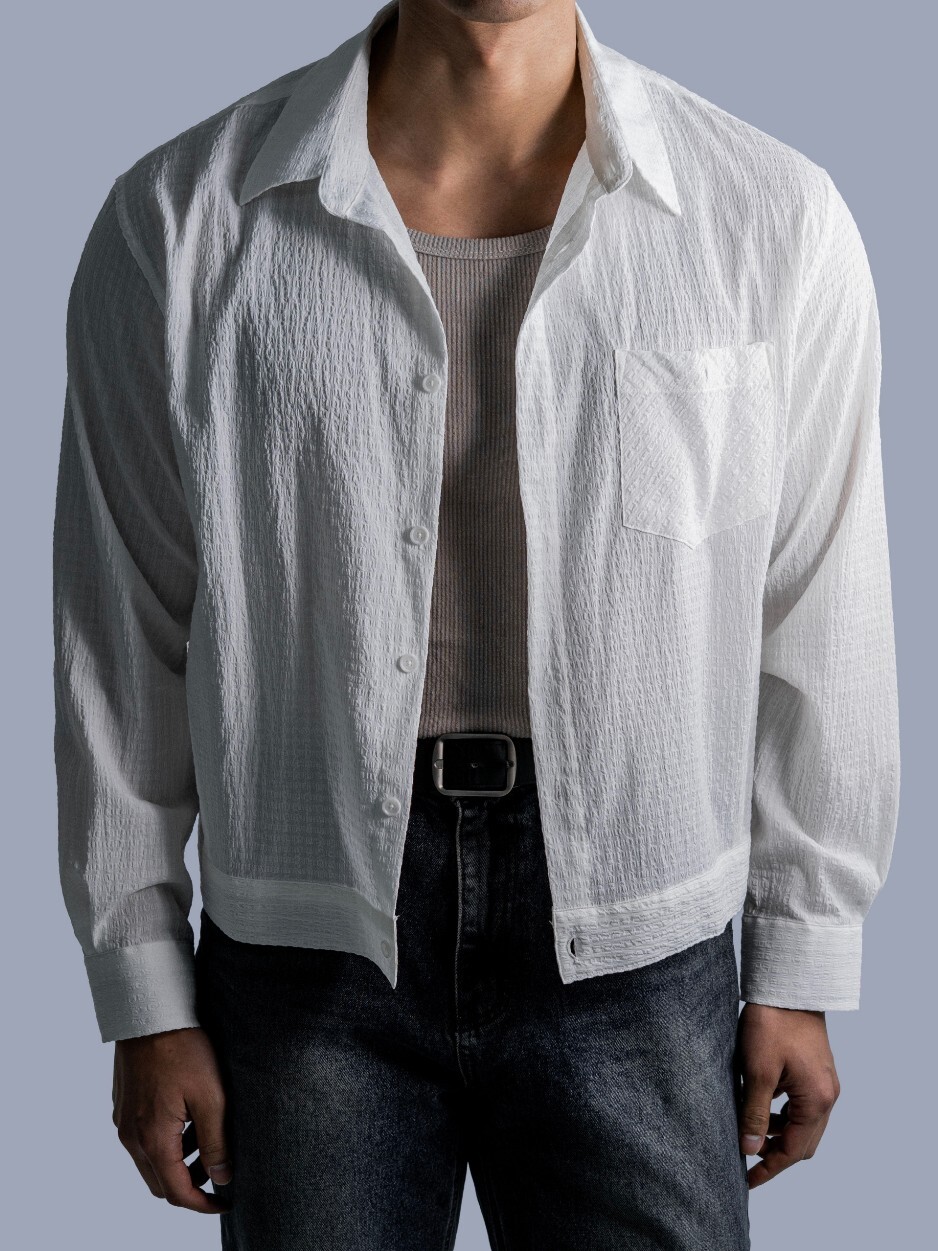 壓花格紋短款襯衫