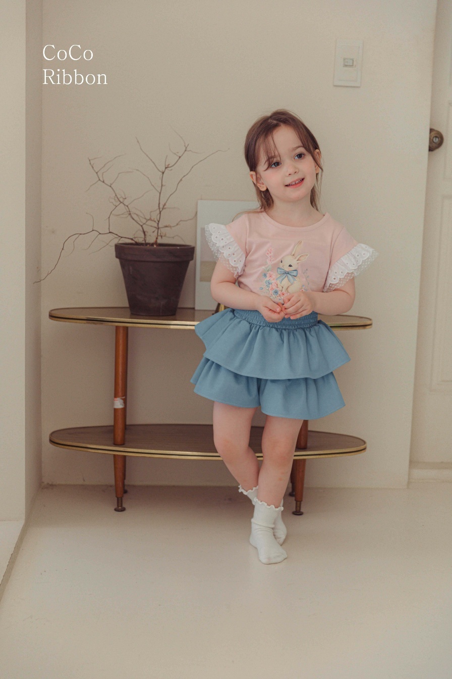 正韓夏cocoribbon 小兔蕾絲飛袖上衣