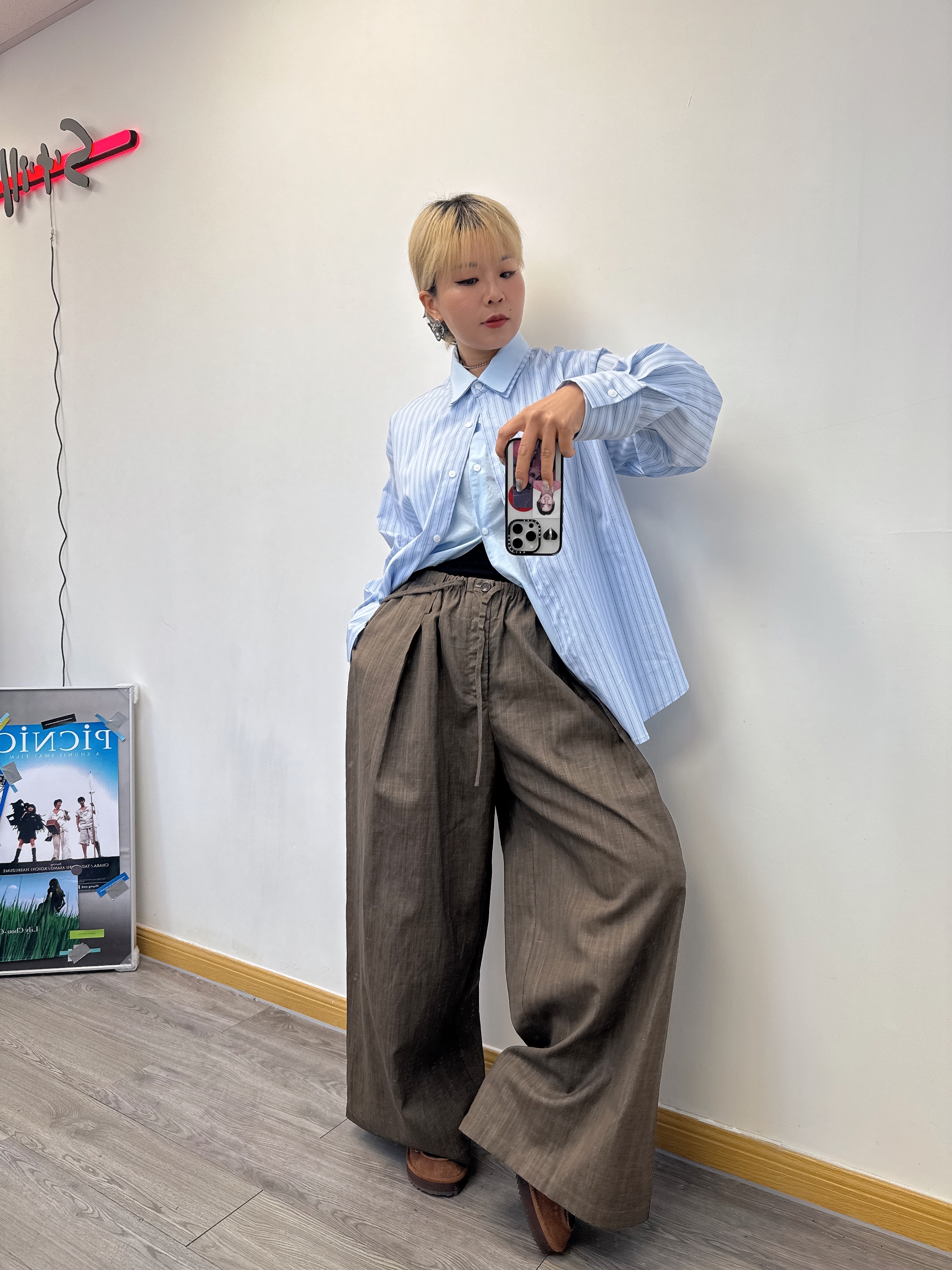 淺啡色麻質橡筋褲