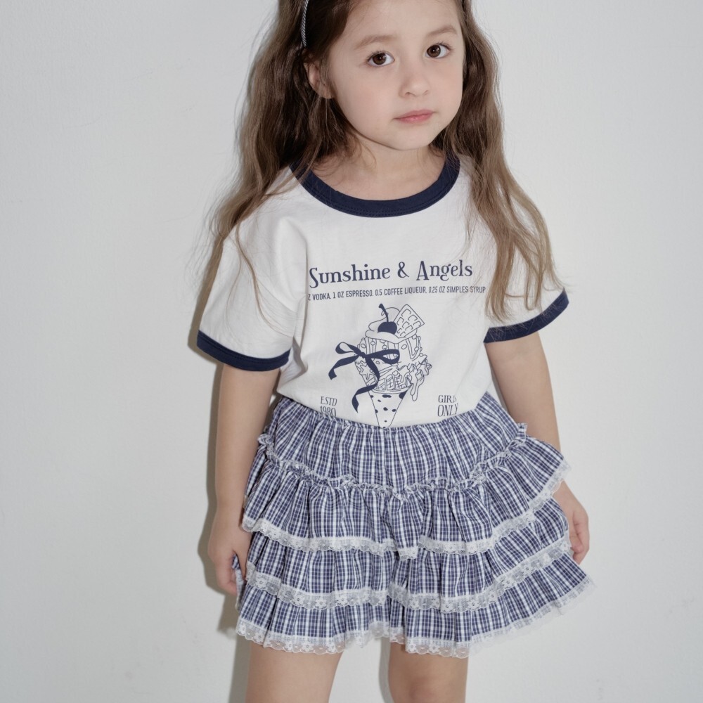 90-130 ANN 格紋蕾絲蛋糕裙褲