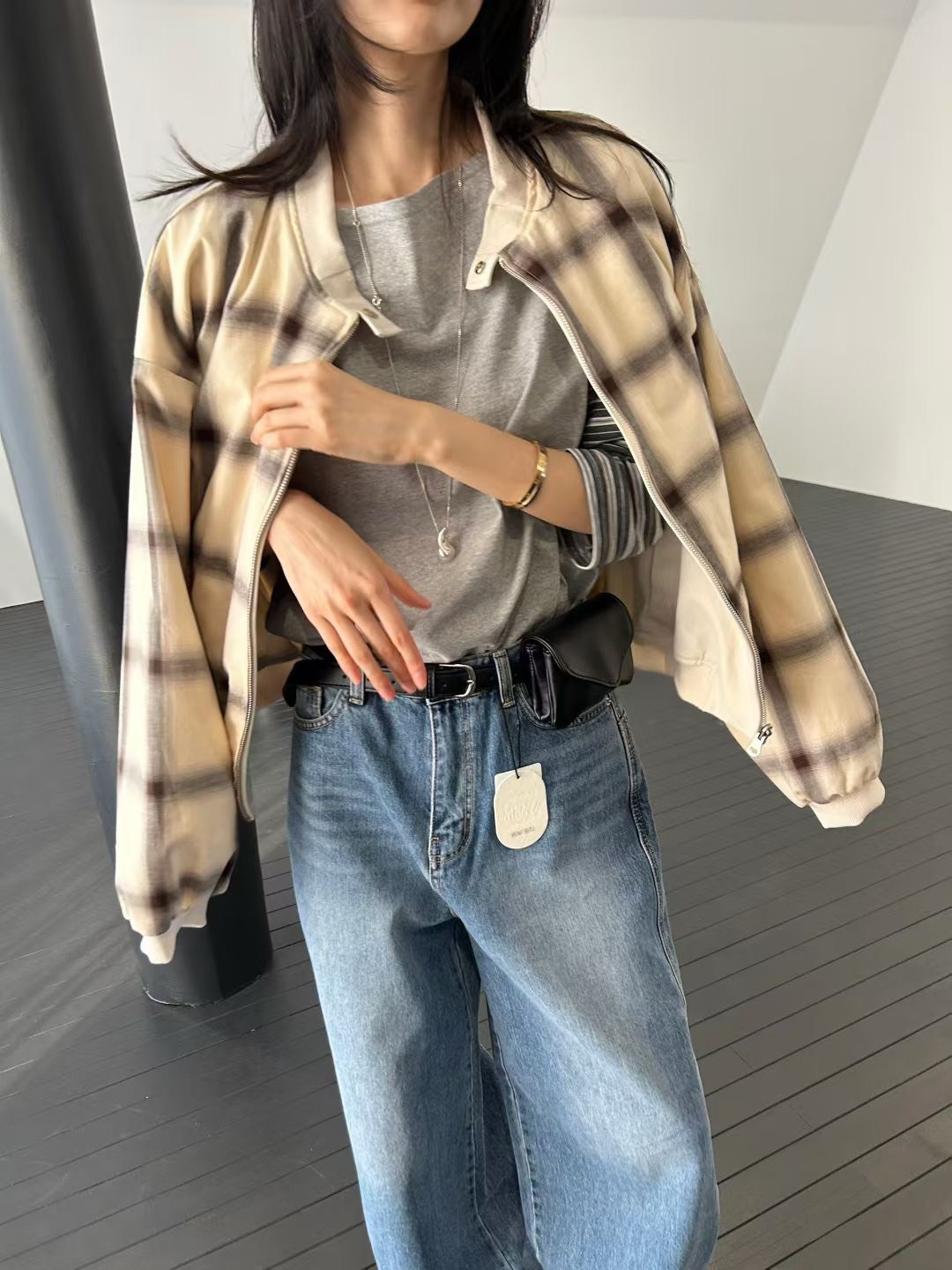 格子雙面穿夾克