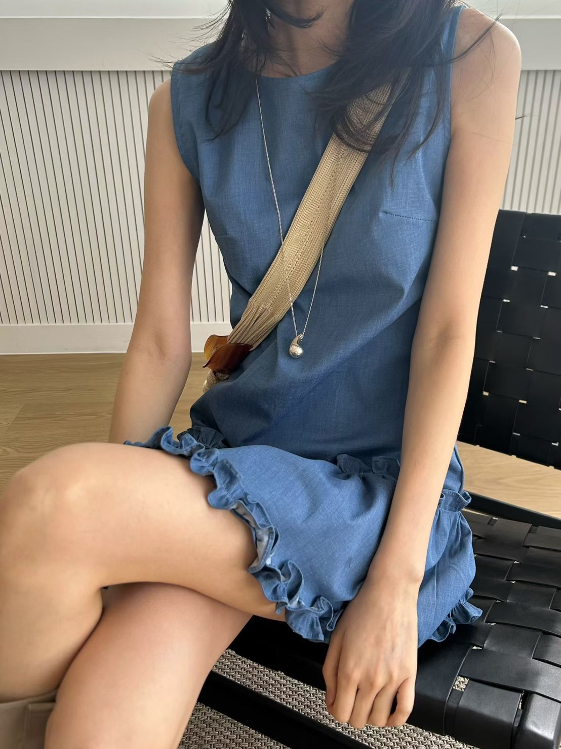 無袖牛仔荷葉裙邊短洋裝