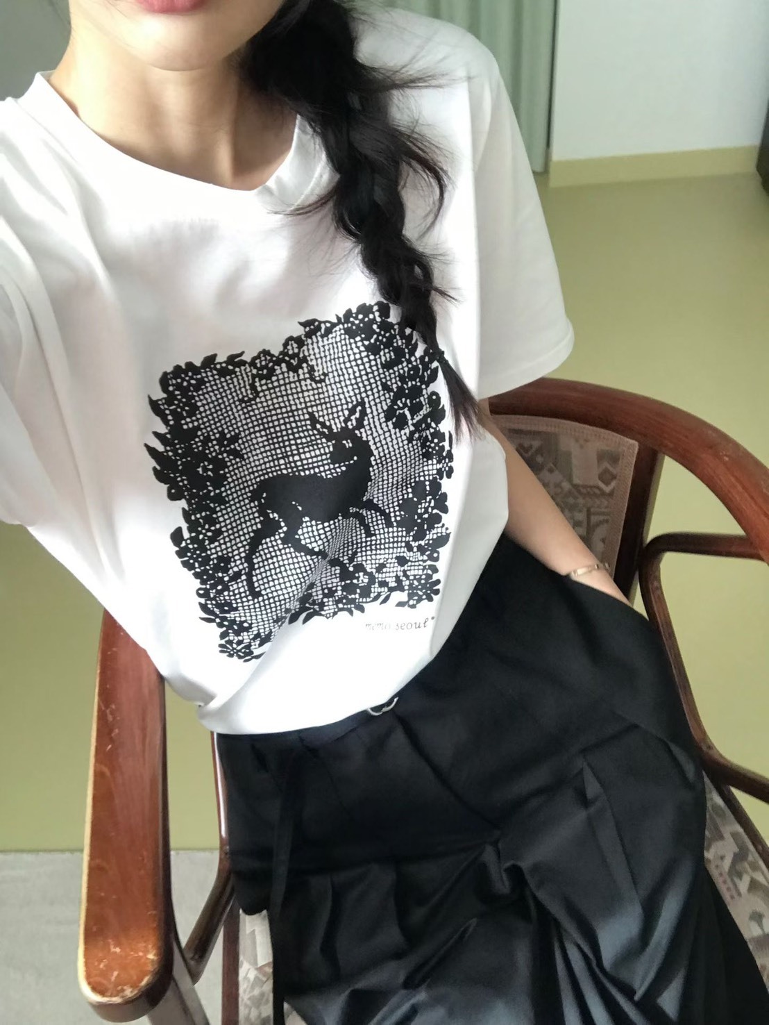 小鹿蕾絲十字繡圖短袖T