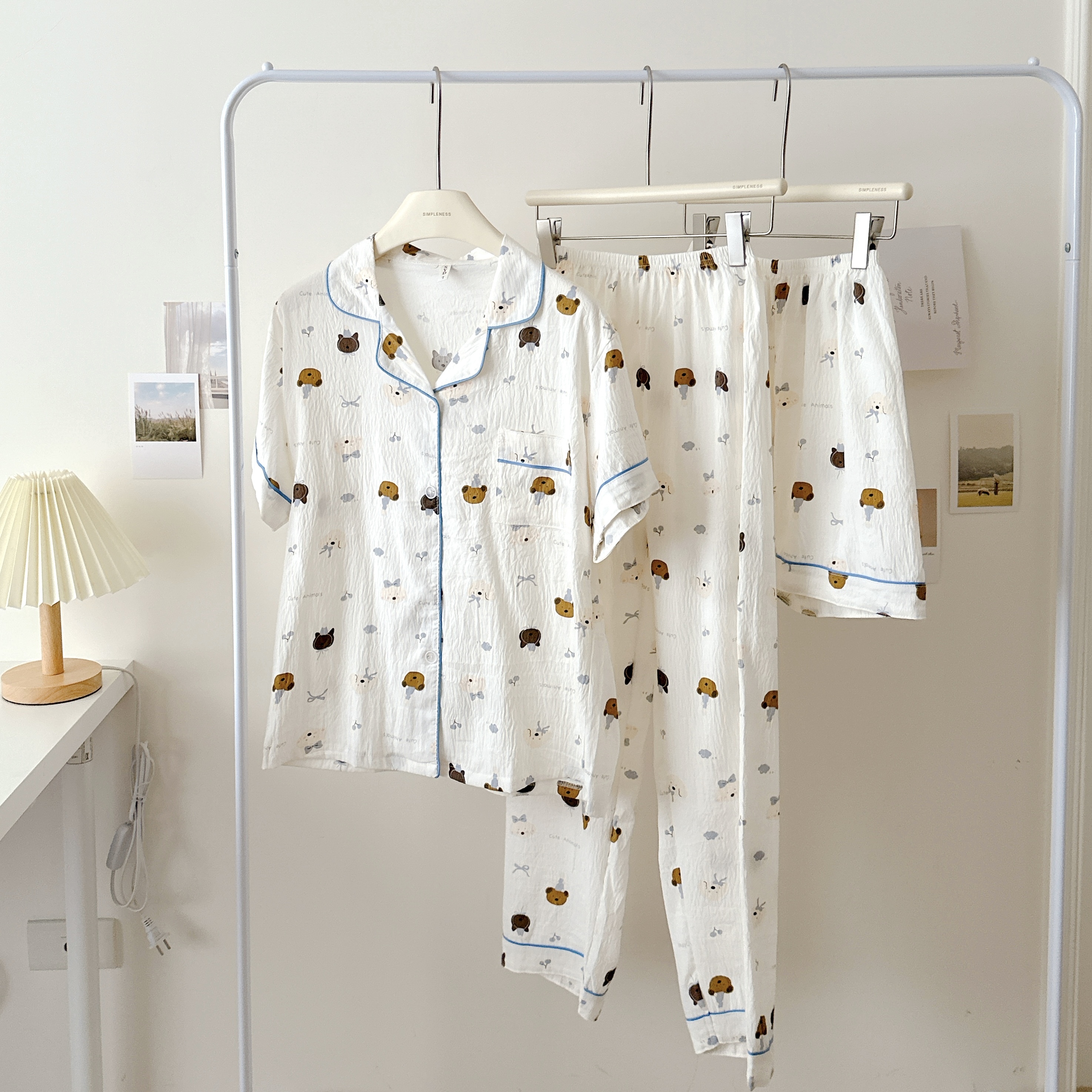 宅家系列🛏️超可愛派對熊熊睡衣組合(上衣＋長褲＋短褲）💕