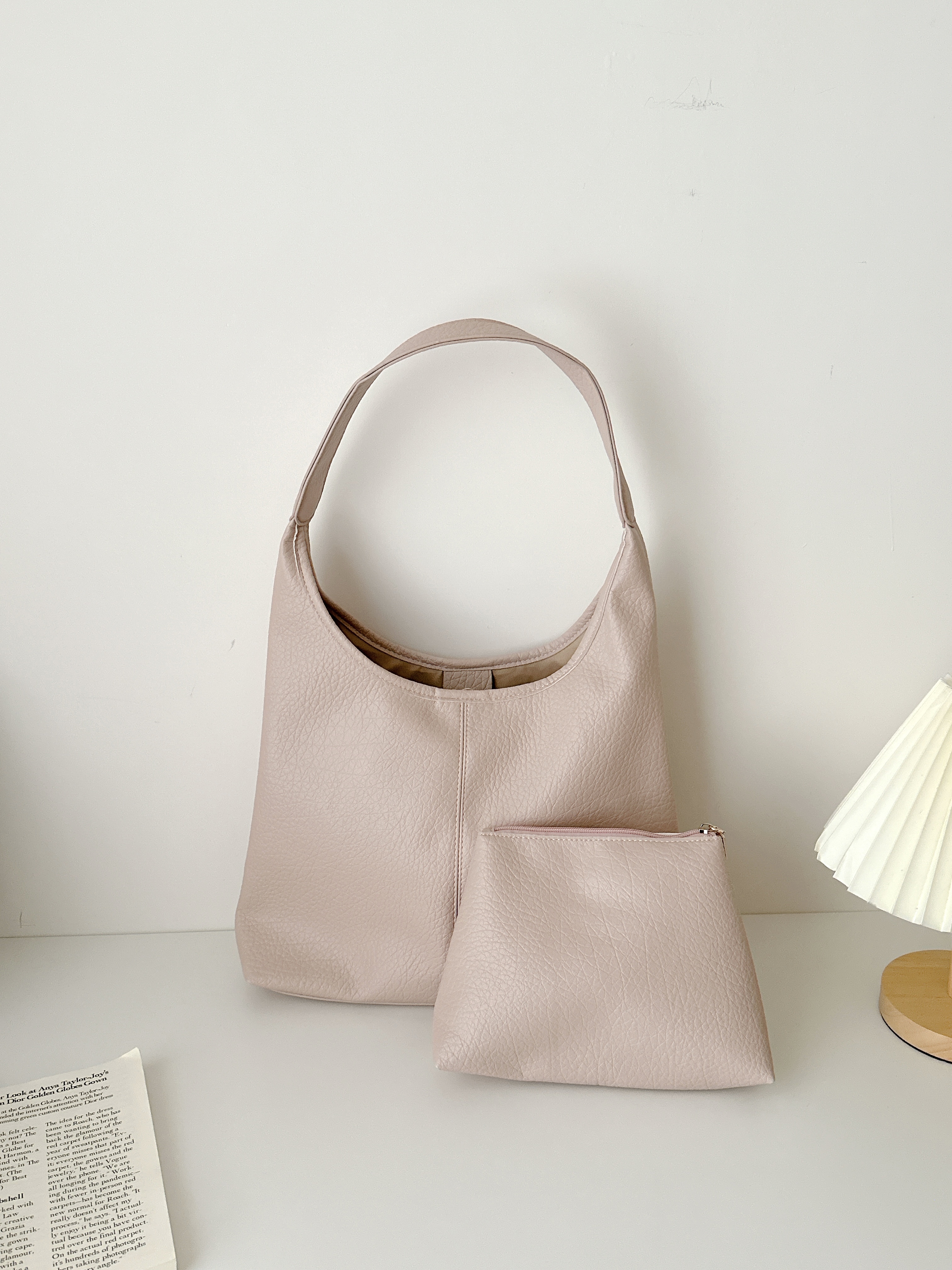 微醺乾燥玫瑰霧粉腋下包組合(大包包＋小拉鏈包)💕