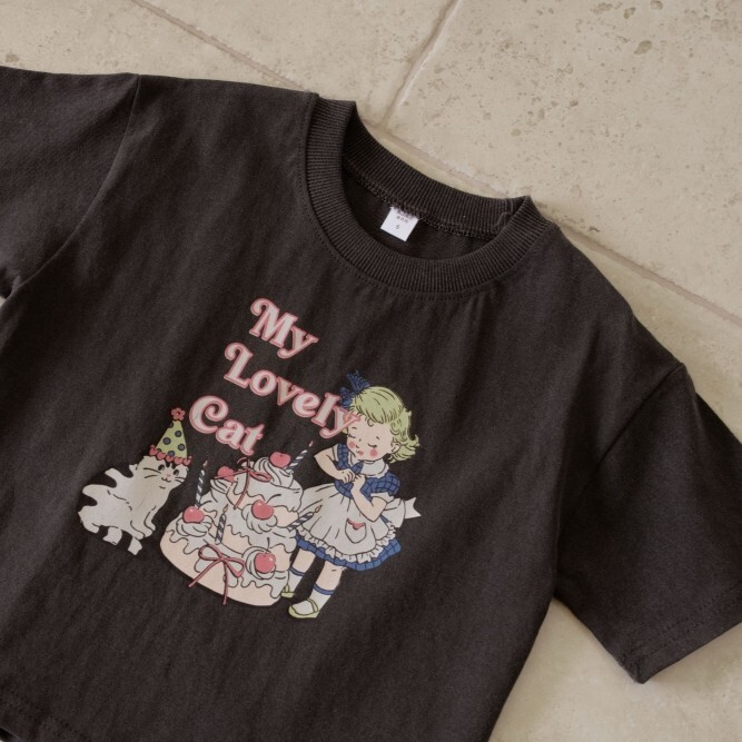 90-140 ANN 貓咪蛋糕洗舊感上衣