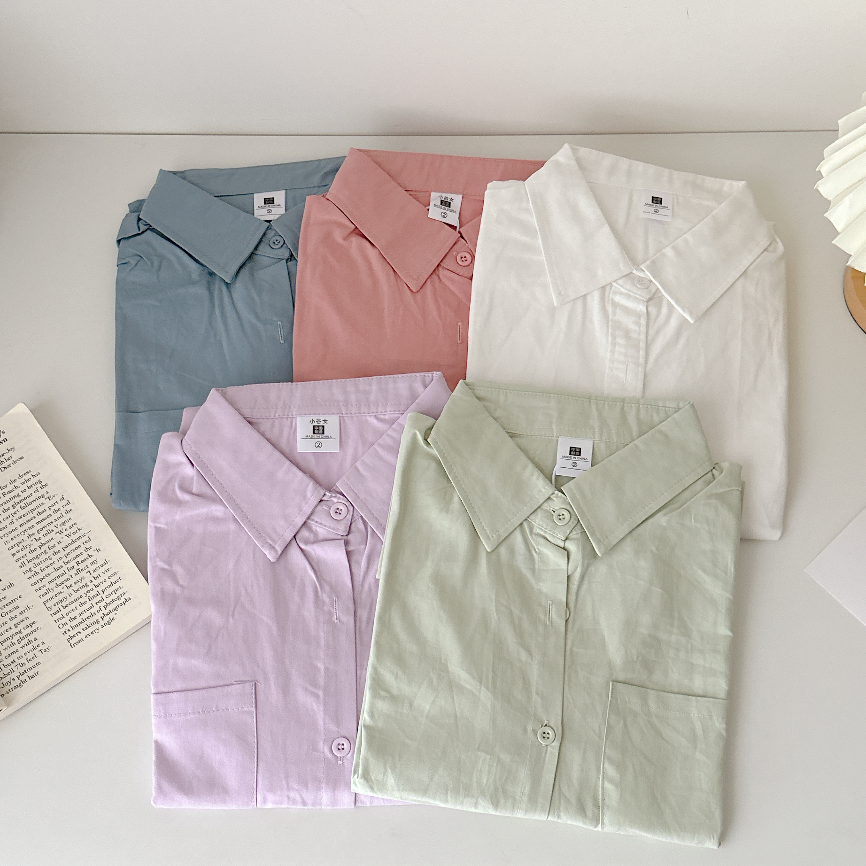 部份現貨🚚單穿/當外套都ＯＫ！👌春日彩虹極百搭單口袋長袖襯衫💕共5色