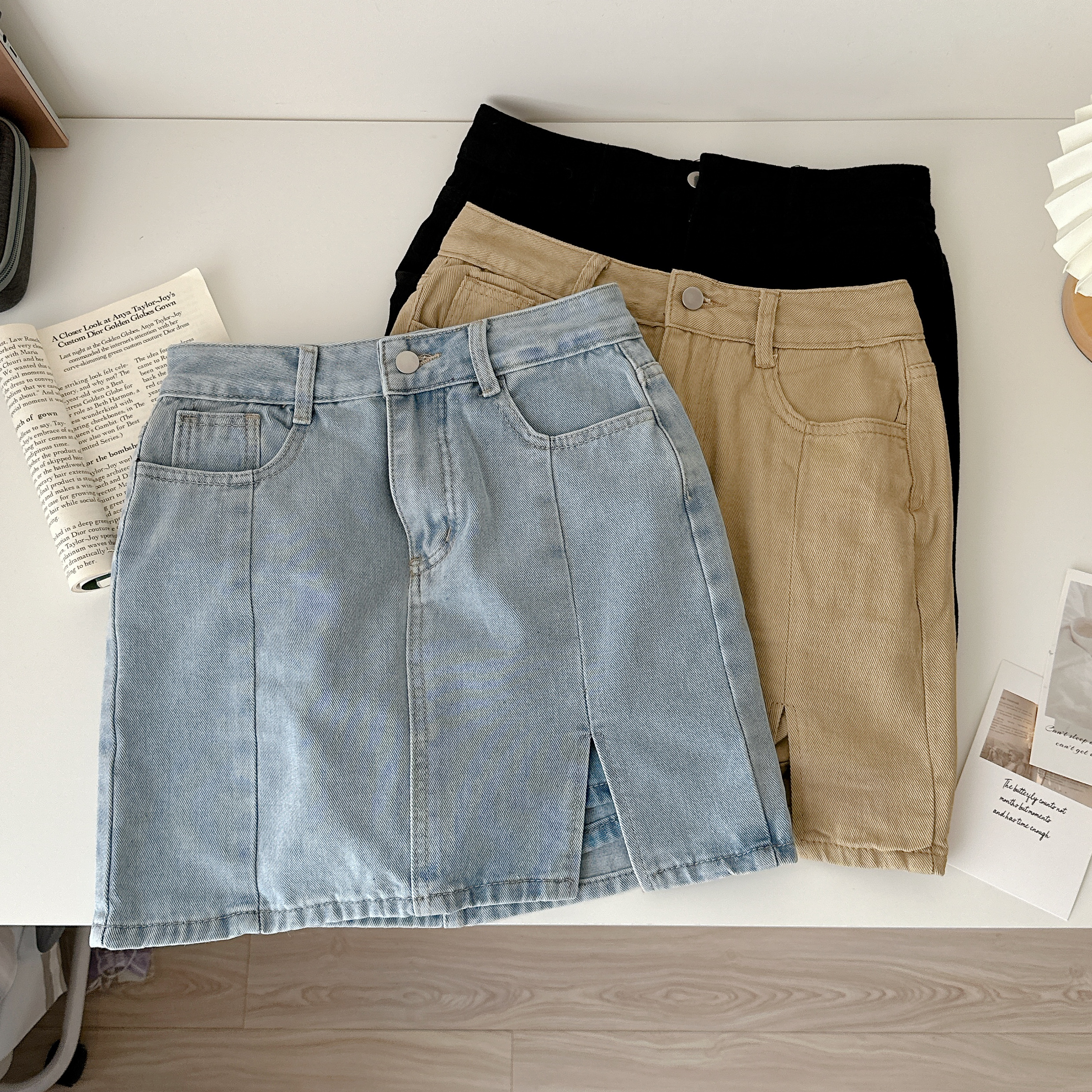 百搭小開衩微包臀水洗短裙💕共3色