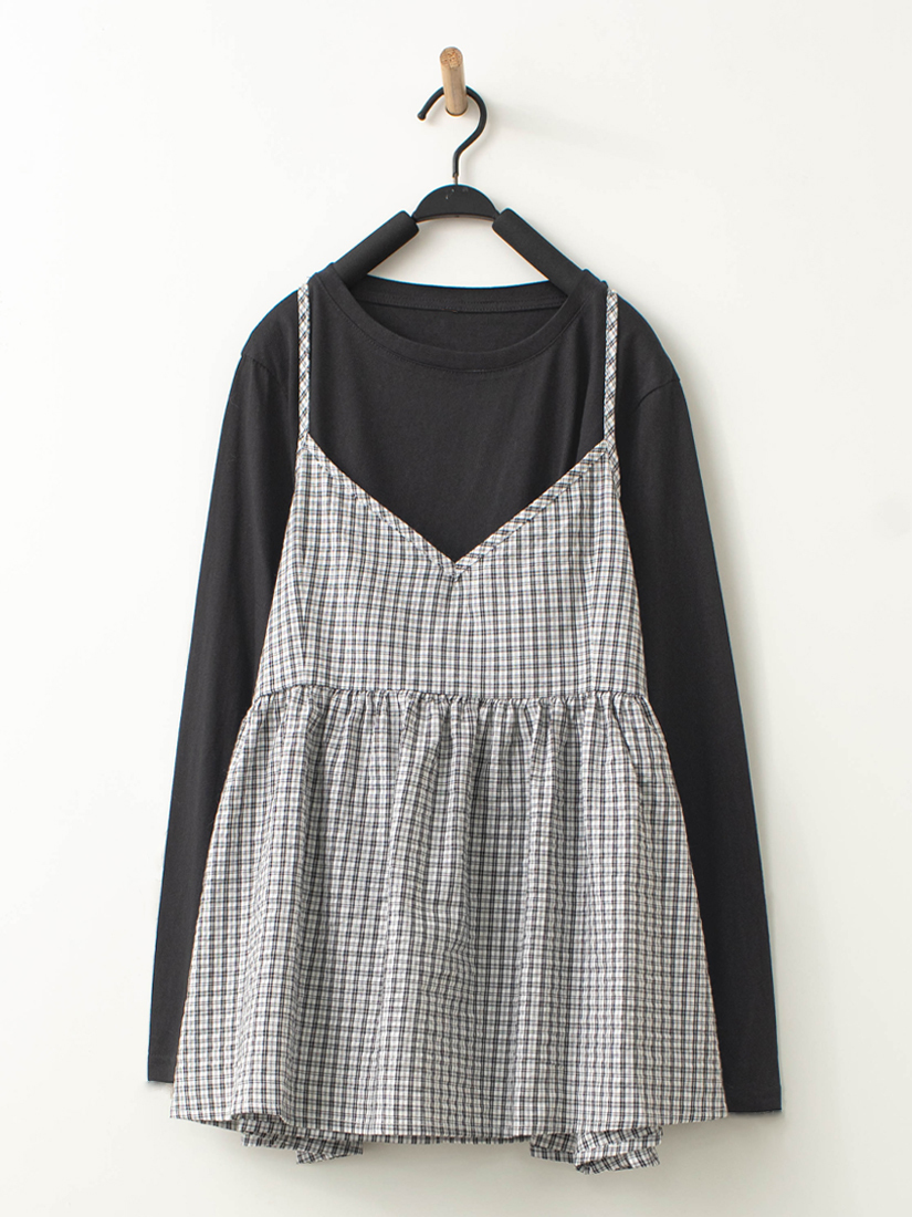 格紋背心兩件式上衣貓咪口袋九分褲組合