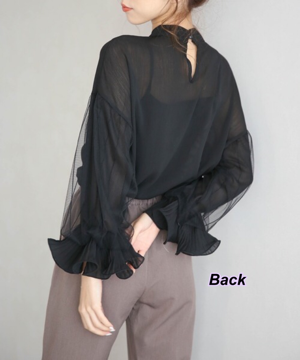 260401 日系女裝網紗ruffle手袖上衣/4 色