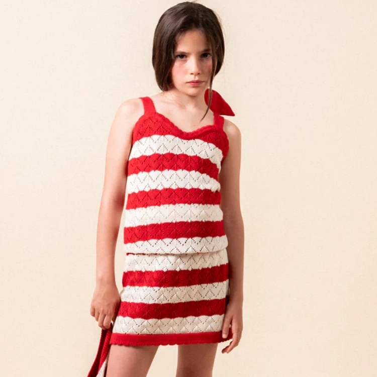 BIRINIT PETIT 條紋鏤空針織吊帶上衣 Chili knit top girl