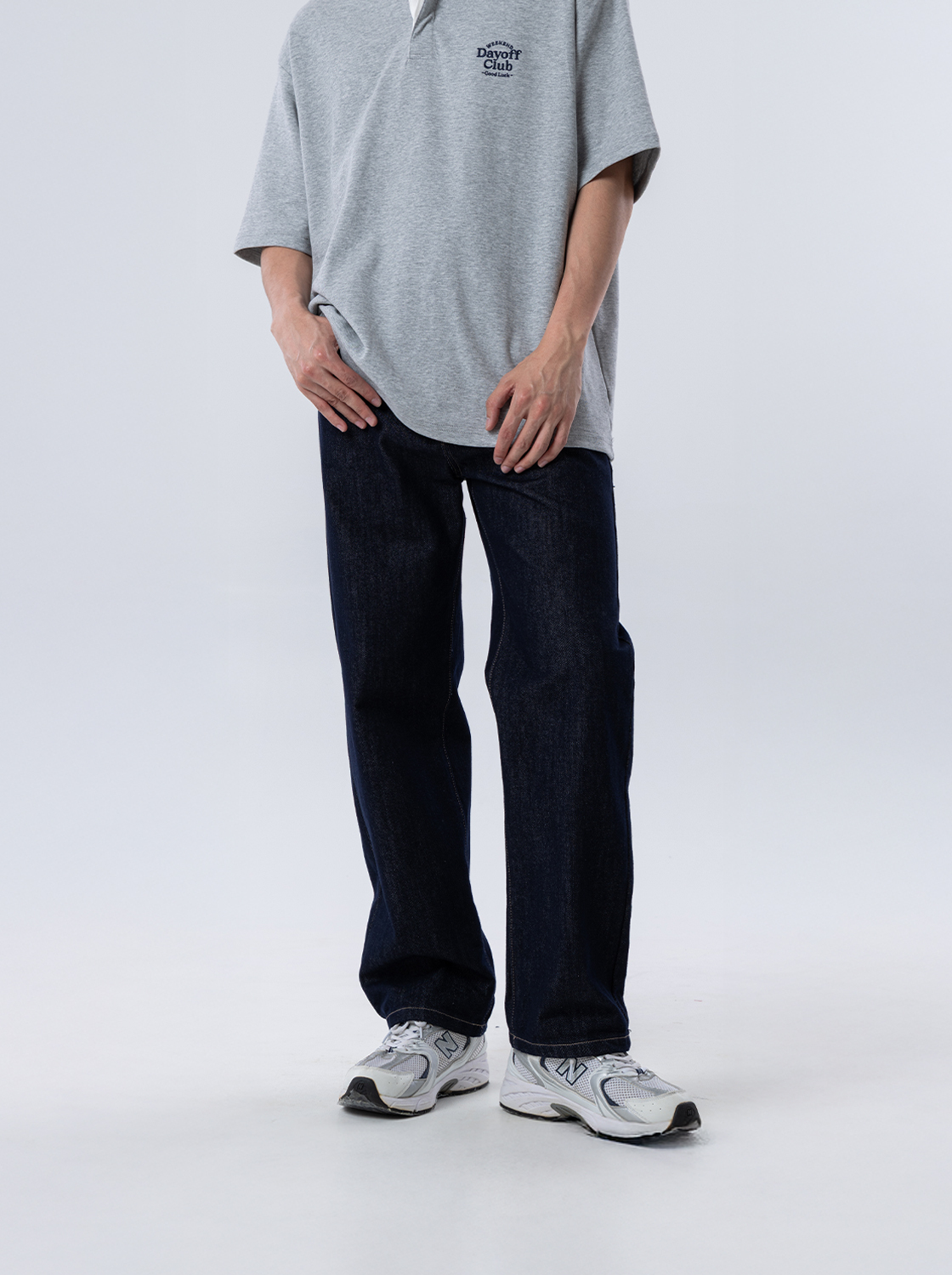 原色丹寧寬鬆直筒褲