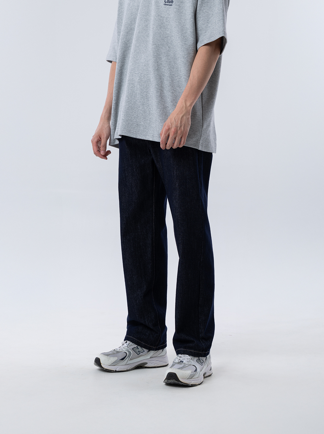 原色丹寧寬鬆直筒褲