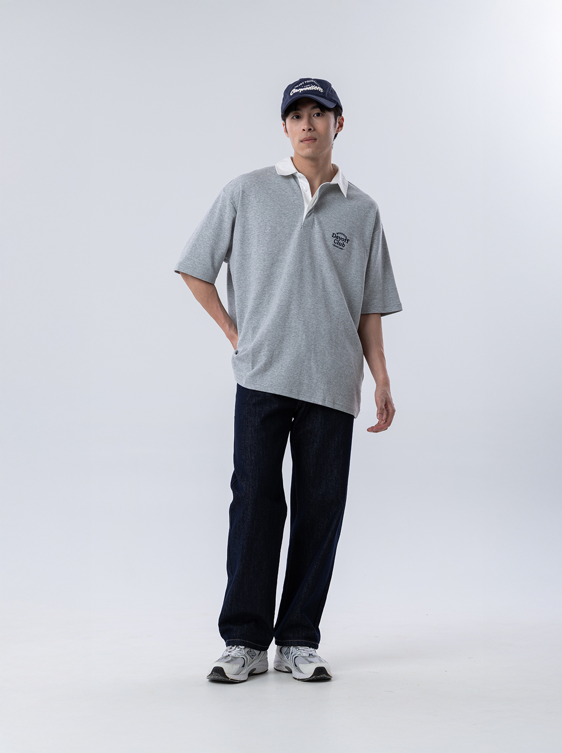 原色丹寧寬鬆直筒褲