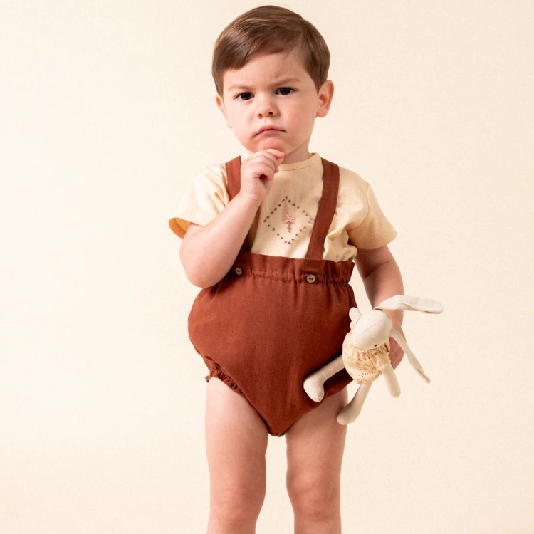 BIRINIT PETIT 素面捲邊包屁衣 Chocolat straps bloomer new born