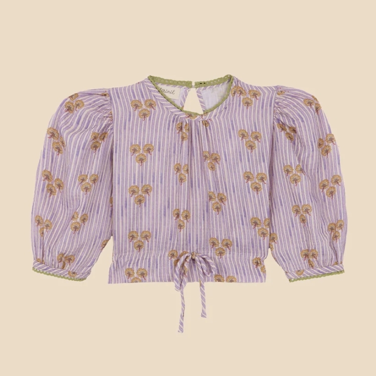 BIRINIT PETIT 紫色條紋印花下襬綁帶上衣 Cinca blouse girl