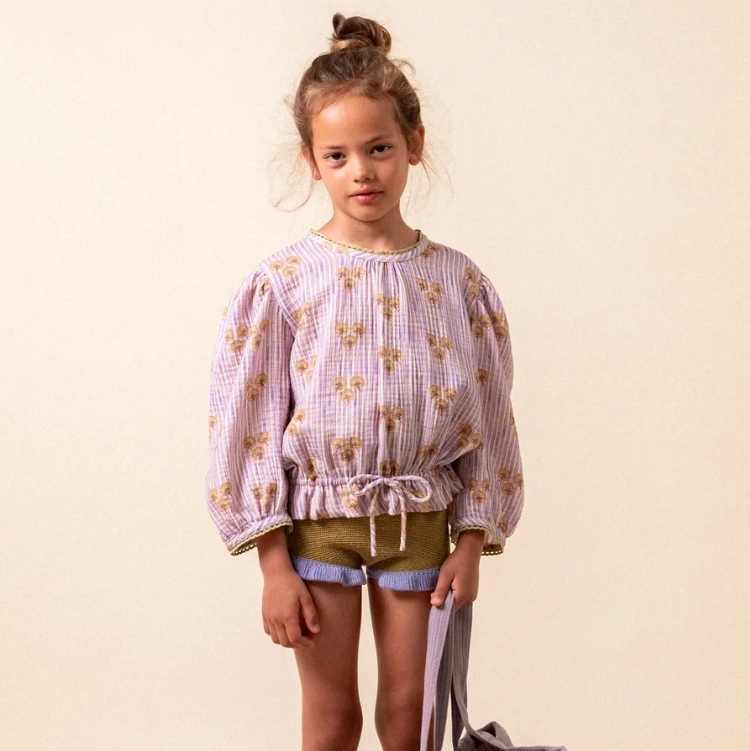 BIRINIT PETIT 紫色條紋印花下襬綁帶上衣 Cinca blouse girl