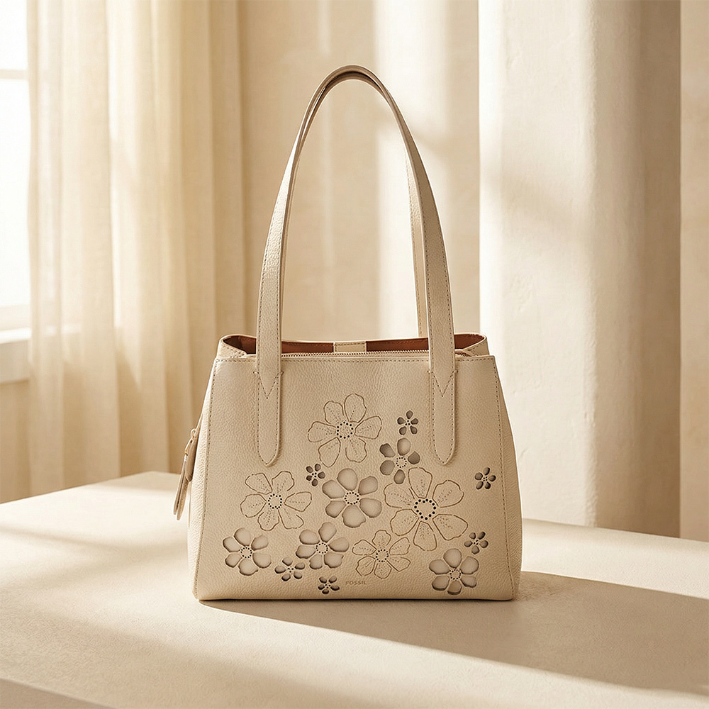 Jayne 真皮氣質花紋肩背包-白色 SHB3276111