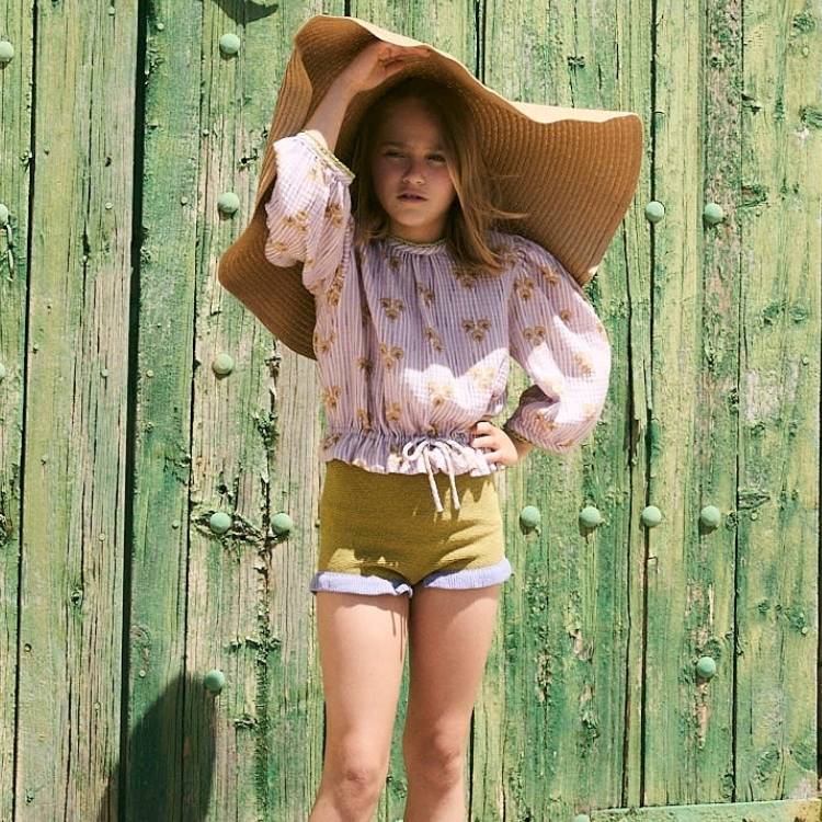 BIRINIT PETIT 撞色針織燈籠褲 Lime knit bloomer girl