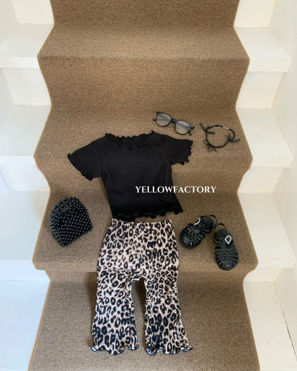 正韓夏Yellowfactory 豹紋捲邊喇叭褲